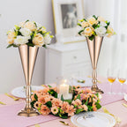 Golden Metal Trumpet Flower Vase, Wedding Centerpiece Decor, Set of 2