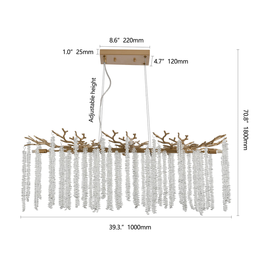 Cascading Crystal Pendant Light, 39 In. Gold Iron Frame