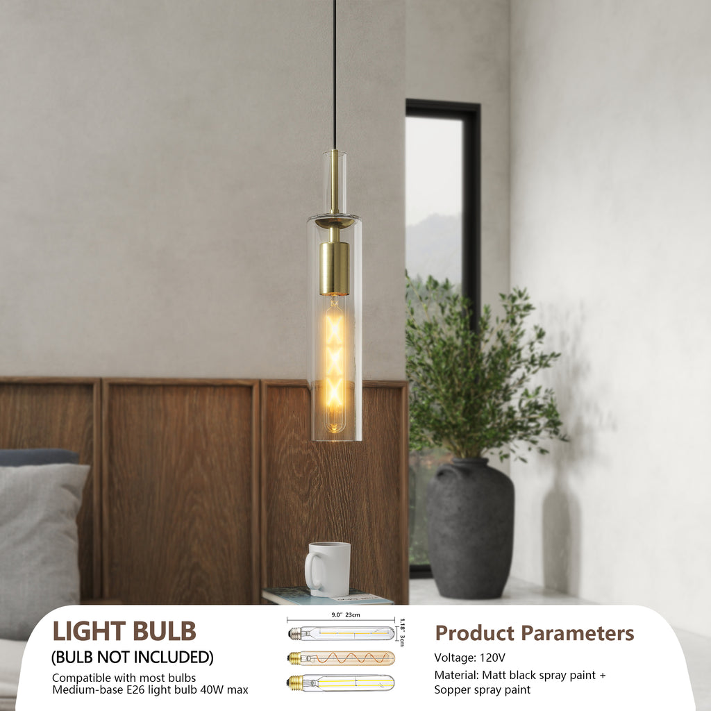 Gold Pendant Light, Modern Brass-Tone Ceiling Fixture