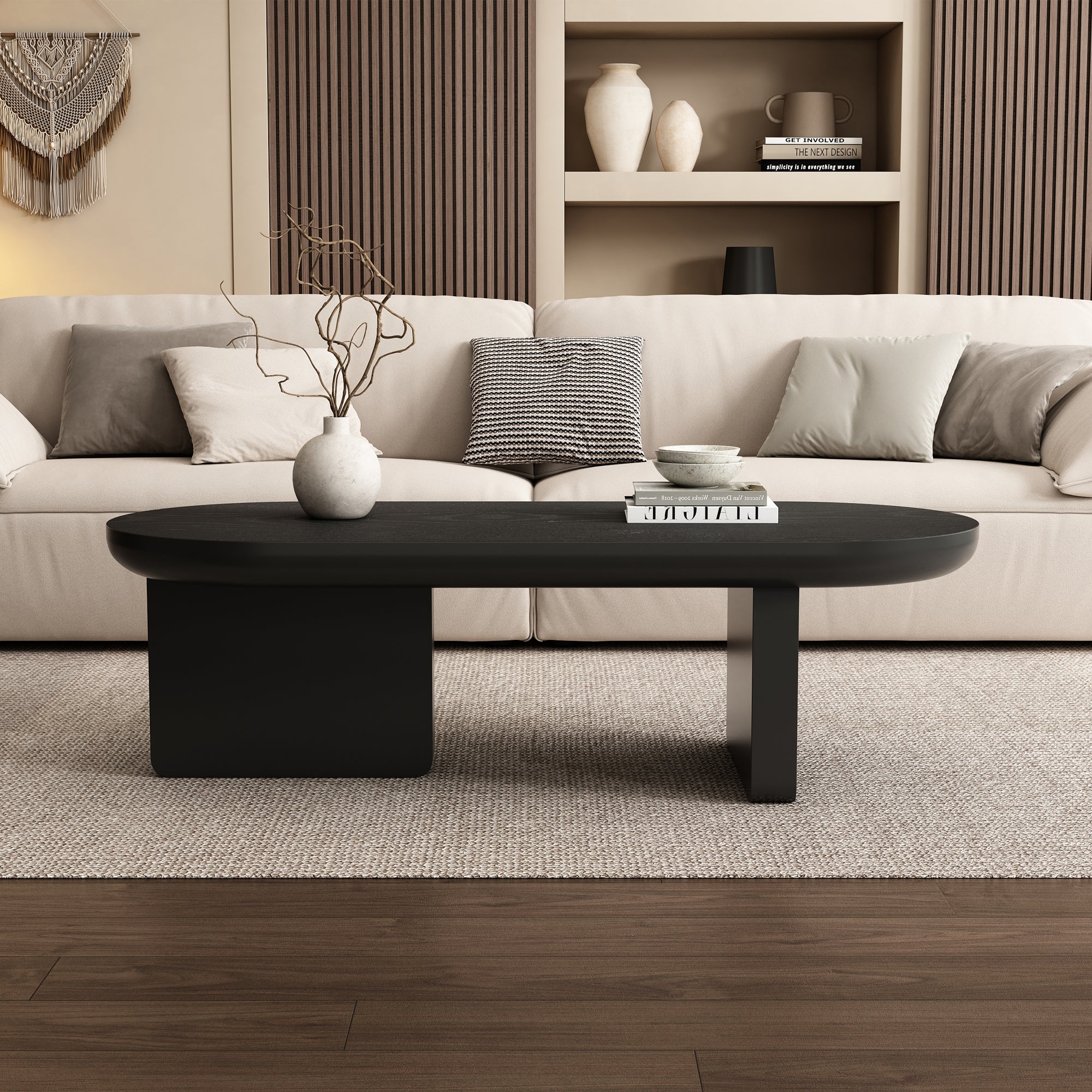 Modern Oval Coffee Table, Matte Black
