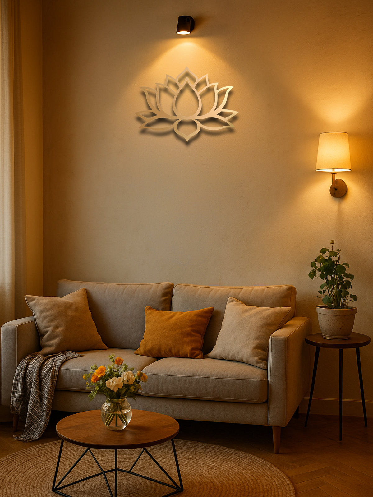 Large Modern Lotus Metal Wall Art, Handcrafted Floral Decor, for Living Room — detail view 2
