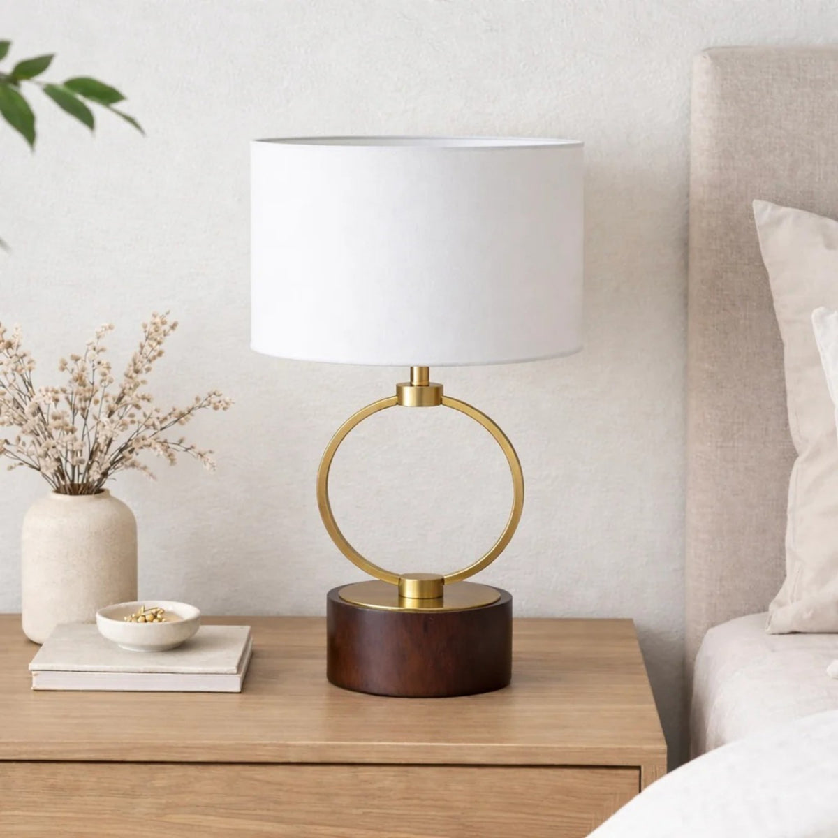 Nordic Grid Metal Table Lamp, Circular Warm Design, White, for Bedroom Nightstand — detail view 3
