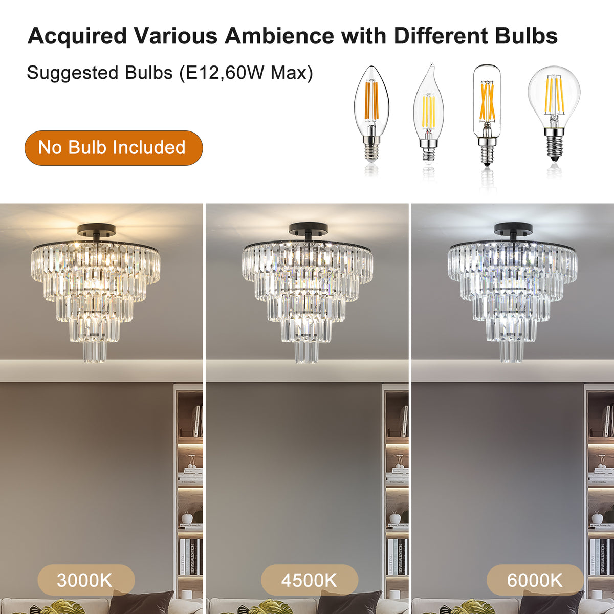 Black K9 Crystal Chandelier, Elegant Ceiling Light Fixture, 20 in. — detail view