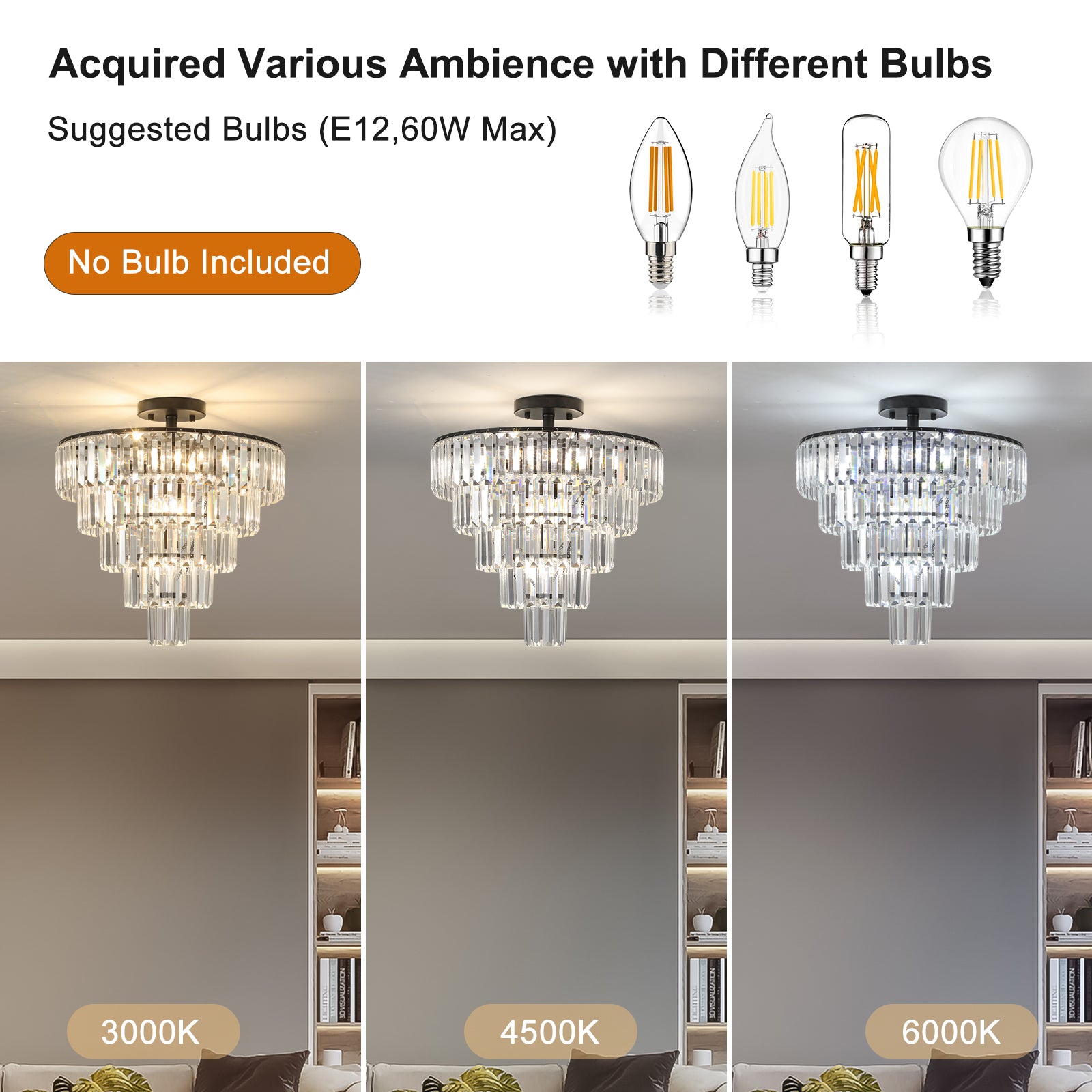 Black K9 Crystal Chandelier, Elegant Ceiling Light Fixture, 20 in.