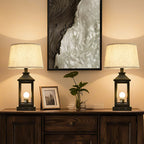 20.5in Black Farmhouse Bedside Table Lamp For Living Room