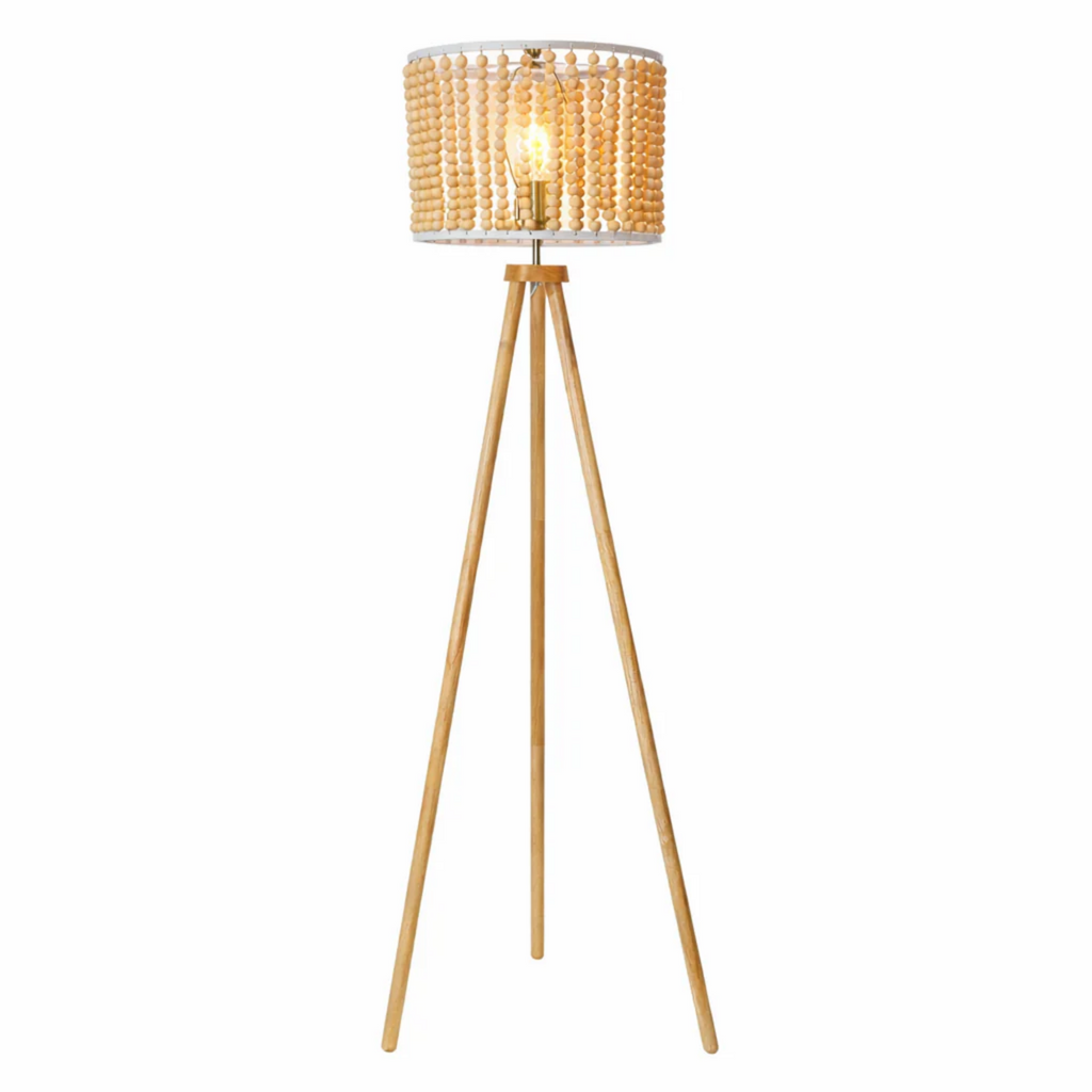 Reading Floor Lamp, Three-Legged Wood Base, Brown Finish