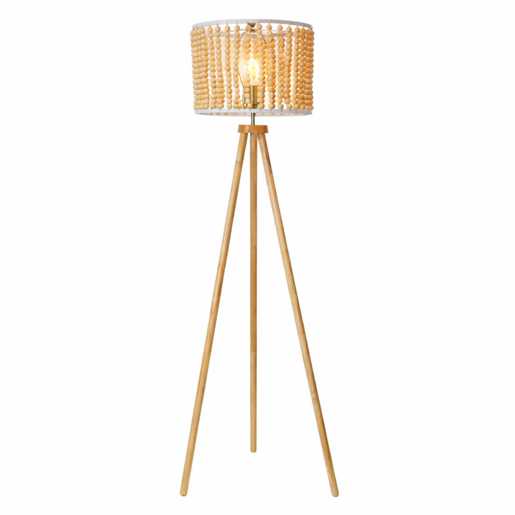 Reading Floor Lamp, Three-Legged Wood Base, Brown Finish