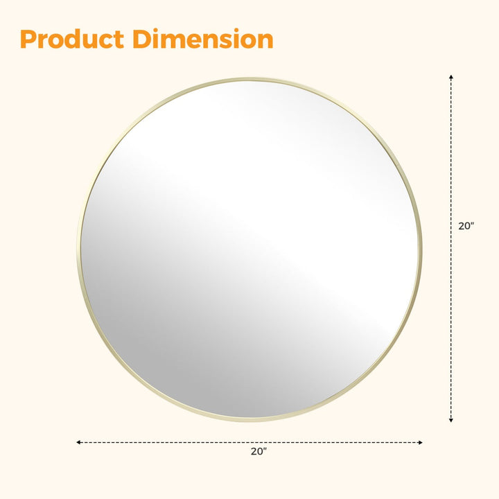 Dimension diagram for Round Wall Mirror, Slim Metal Frame, Black or Gold, 20 to 28 in. for Bathroom Vanity