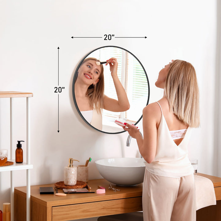 Dimension diagram for Round Circular Wall Mirror, 20 to 30 in. Metal Frame, Black or Gold for Living Room Wall