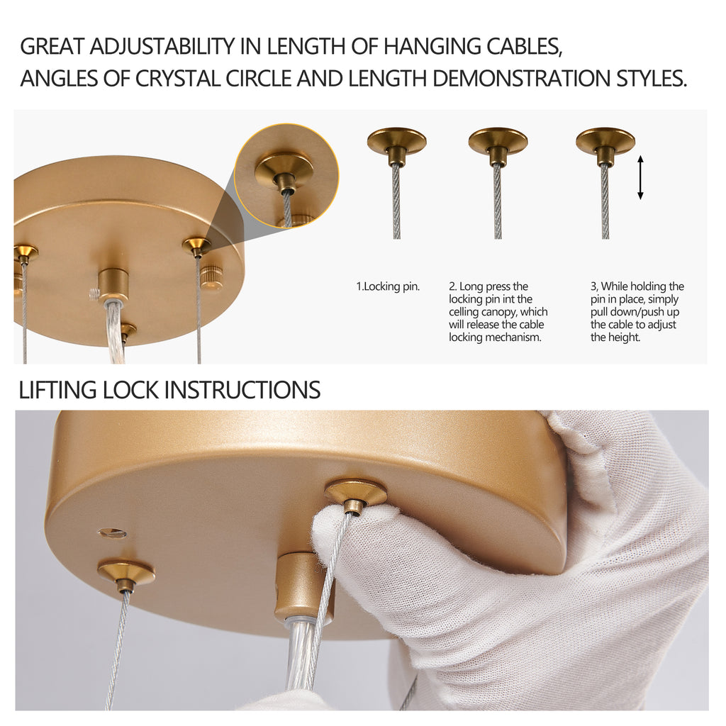 Gold Crystal Pendant Light with Cascading Strands, 24 Inch