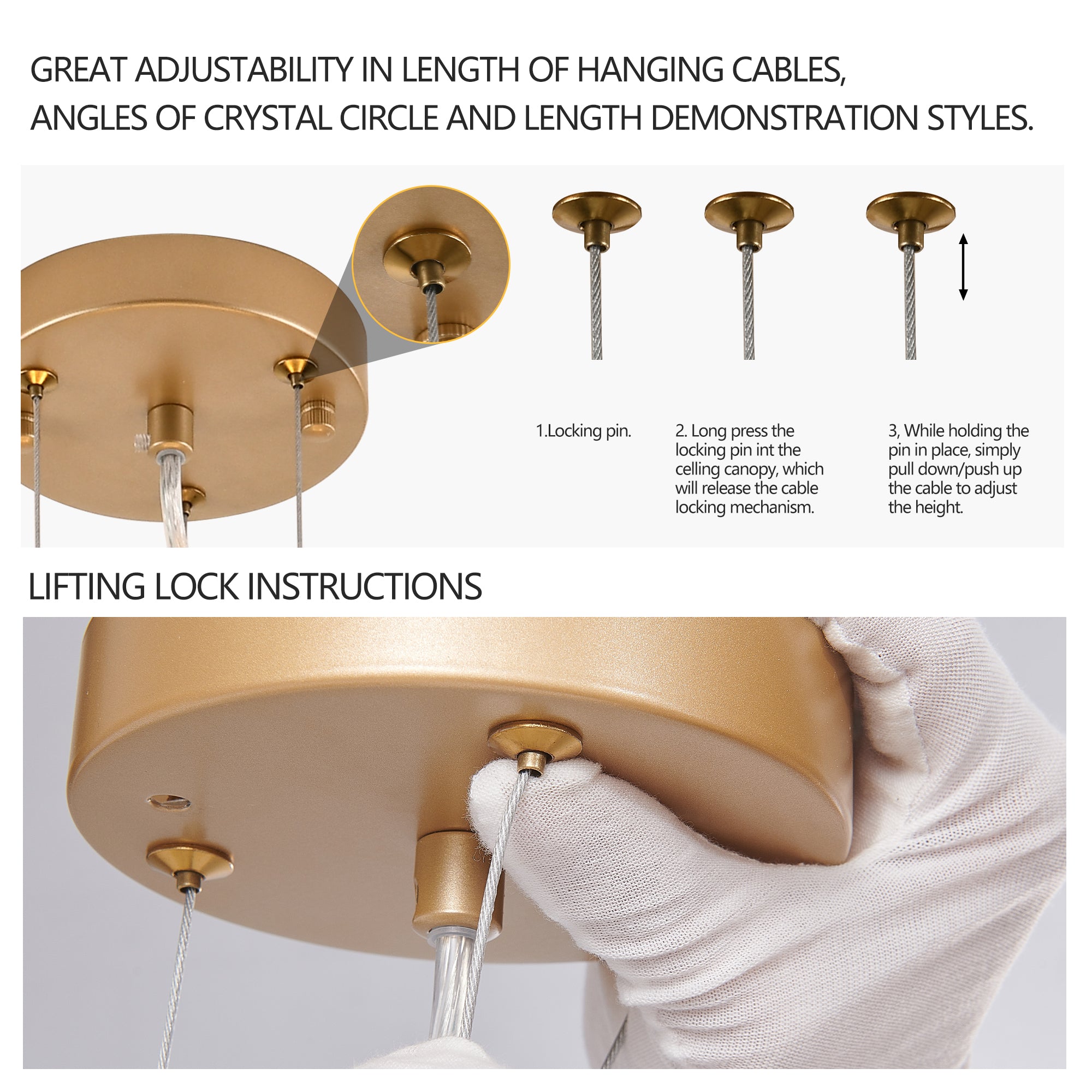 Gold Crystal Pendant Light with Cascading Strands, 24 Inch