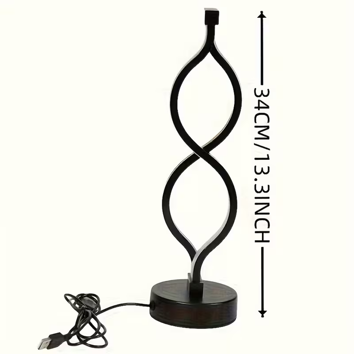Dimension diagram for Modern Wave-Shaped USB Desk Lamp with 3-Color Dimmable LED Lighting