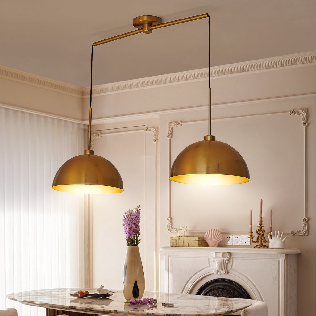 Industrial 2-Light Copper-Finish Iron Pendant, Adjustable, 41 in.
