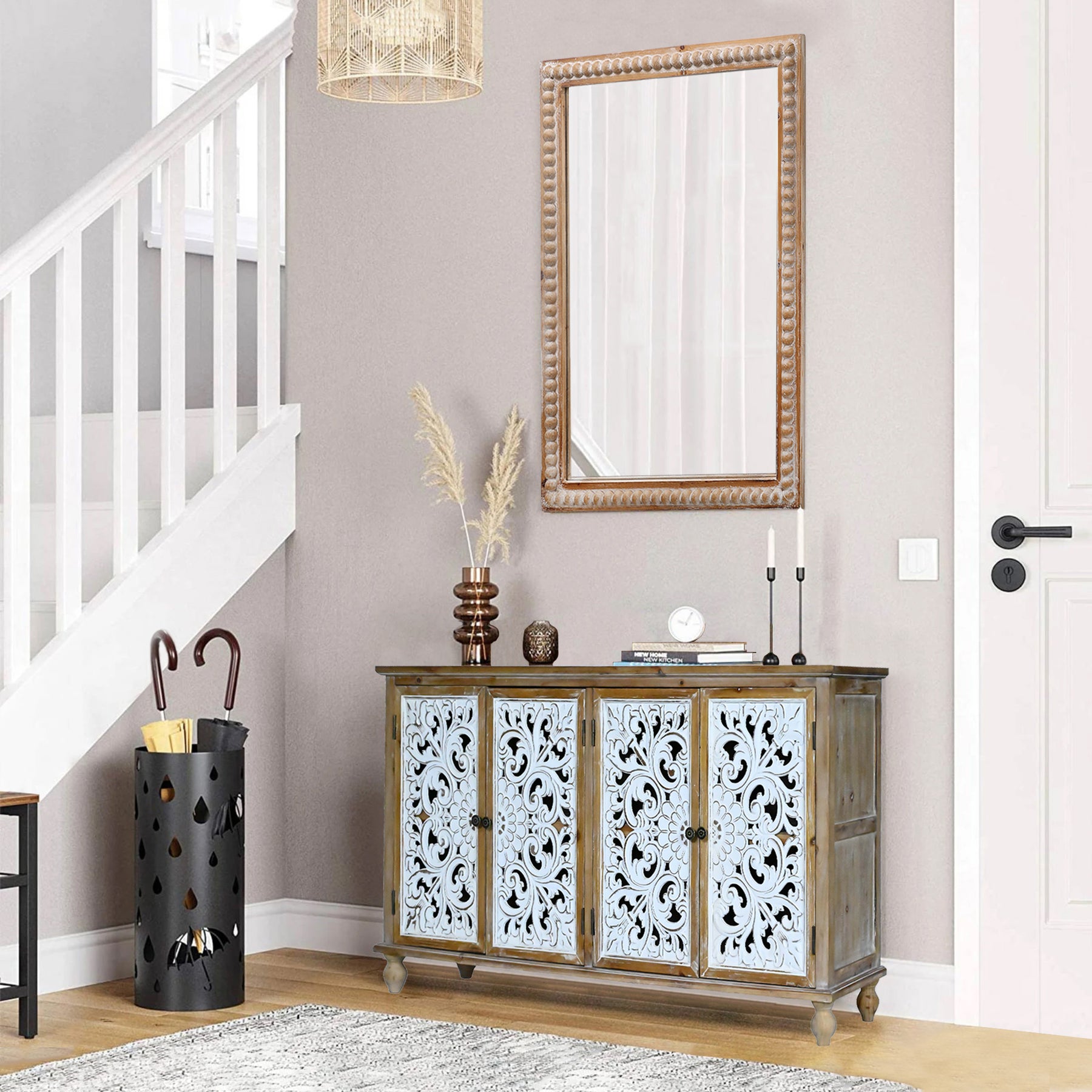 Farmhouse Wood Framed Rectangle Wall Mirror, Antique Natural, 22x30 in., for Bathroom Vanity — detail view