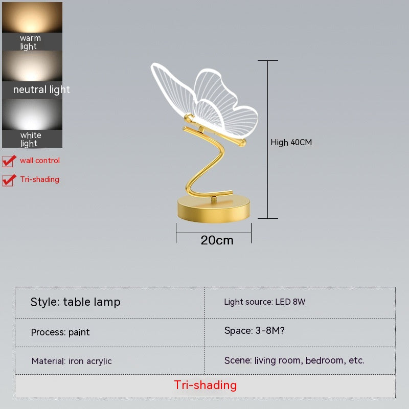 Acrylic Butterfly LED Table Lamp, Gold Base, 16 Inch