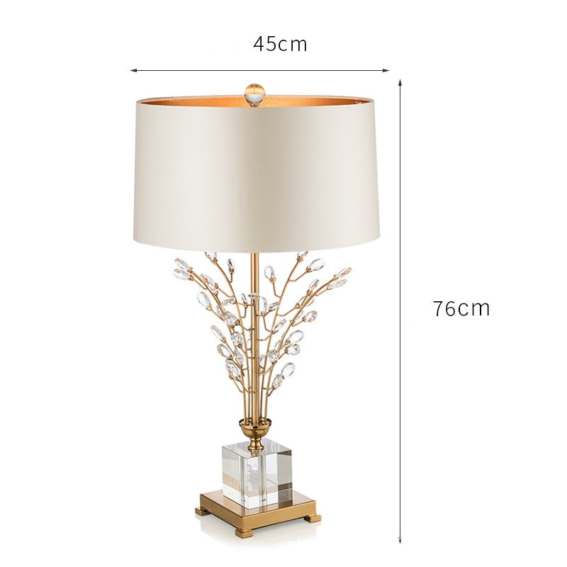 Gold Crystal Branch Table Lamp, White Drum Shade, 30 Inch