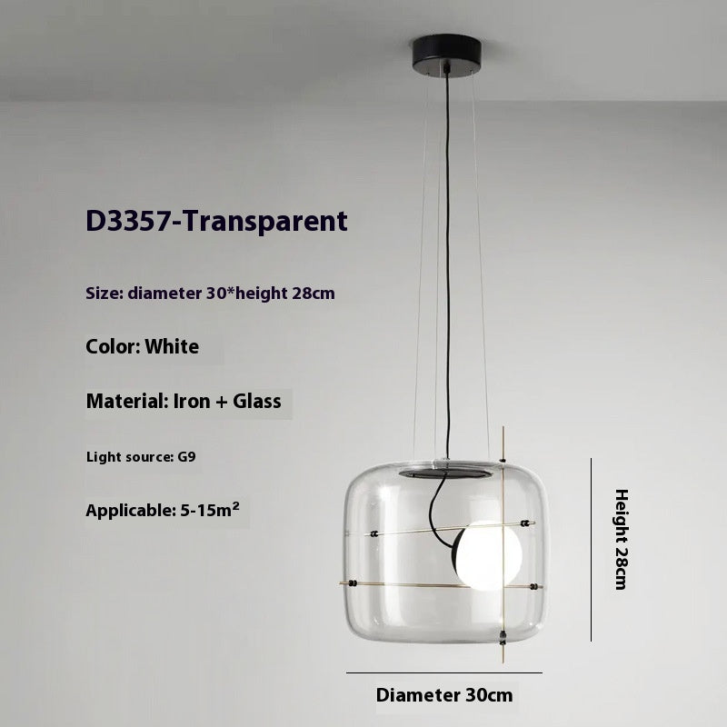 Art Glass Bedside Pendant Light, Smoke Gray, Clear or Cognac