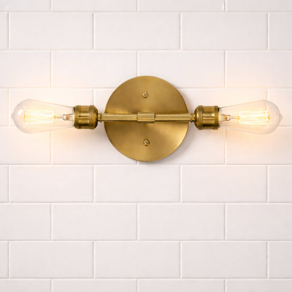Modern 2-Light Wall Sconce with Clear Glass Shades, Gold Finish, for Bathroom Vanity Over Mirror — detail view