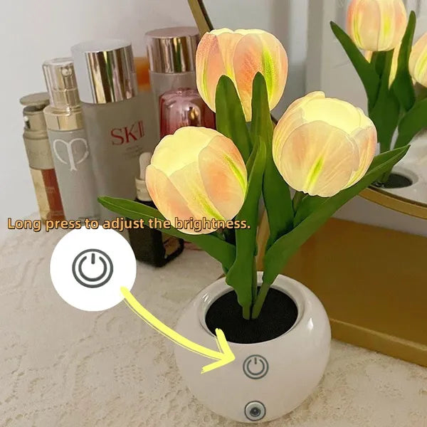 Tulip Flower LED Table Lamp with Vase, Modern Desktop Night Light