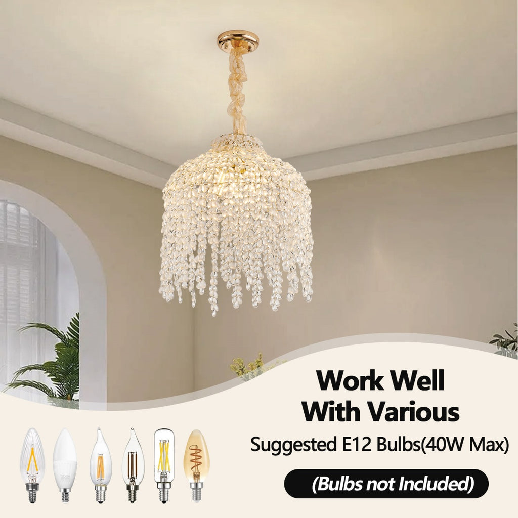 Crystal 5-Light Waterfall Chandelier, Cascading Bead Strings, Gold Finish, 16 in.