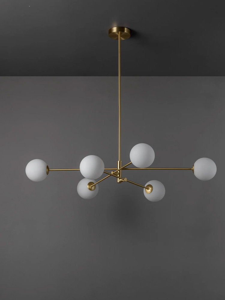 Minimalist 6-Light Wrought Iron Chandelier with Glass Shades