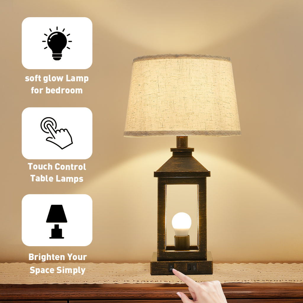 20.5in Black Gold Farmhouse Bedside Table Lamp