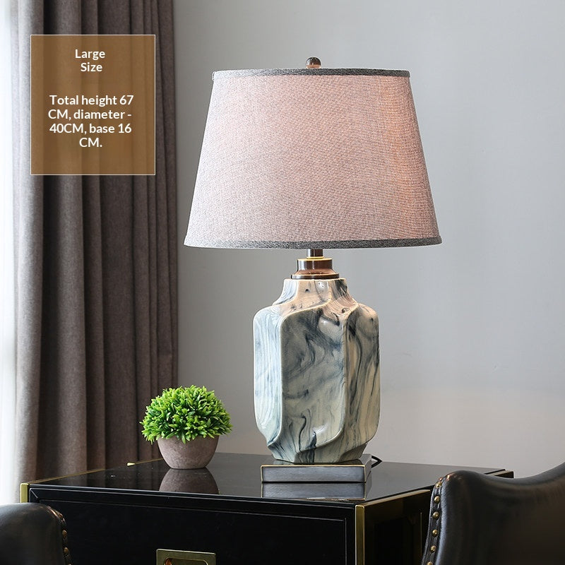 Ink Wash Ceramic Table Lamp, Copper Accents, Gray Linen Shade