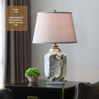 Ink Wash Ceramic Table Lamp, Copper Accents, Gray Linen Shade