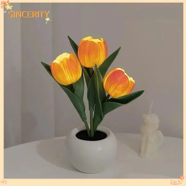Tulip Flower LED Table Lamp with Vase, Modern Desktop Night Light