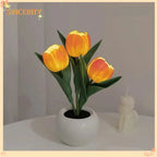 Tulip Flower LED Table Lamp with Vase, Modern Desktop Night Light