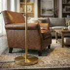 Brass Gold LED Floor Lamp, Adjustable Light, Round Metal Base