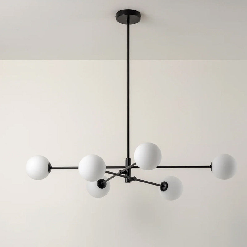 Minimalist 6-Light Wrought Iron Chandelier with Glass Shades