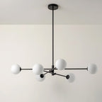 Minimalist 6-Light Wrought Iron Chandelier with Glass Shades