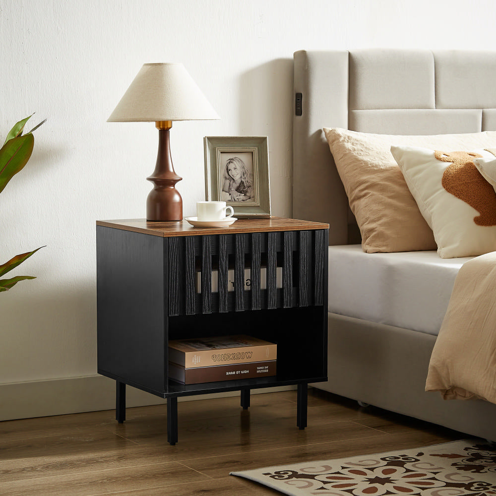 Grille-Door Nightstand Set of 2, Mid-Century Modern