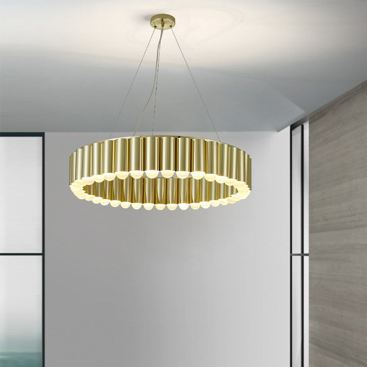 Sculptural Carousel Pendant Chandelier, Gold Fluted Metal, 24–47 in Wide