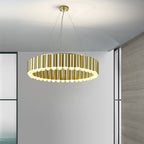 Sculptural Carousel Pendant Chandelier, Gold Fluted Metal, 24–47 in Wide