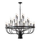 24-Light Iron Candle Chandelier, Matte Black Farmhouse, 39 In. Wide