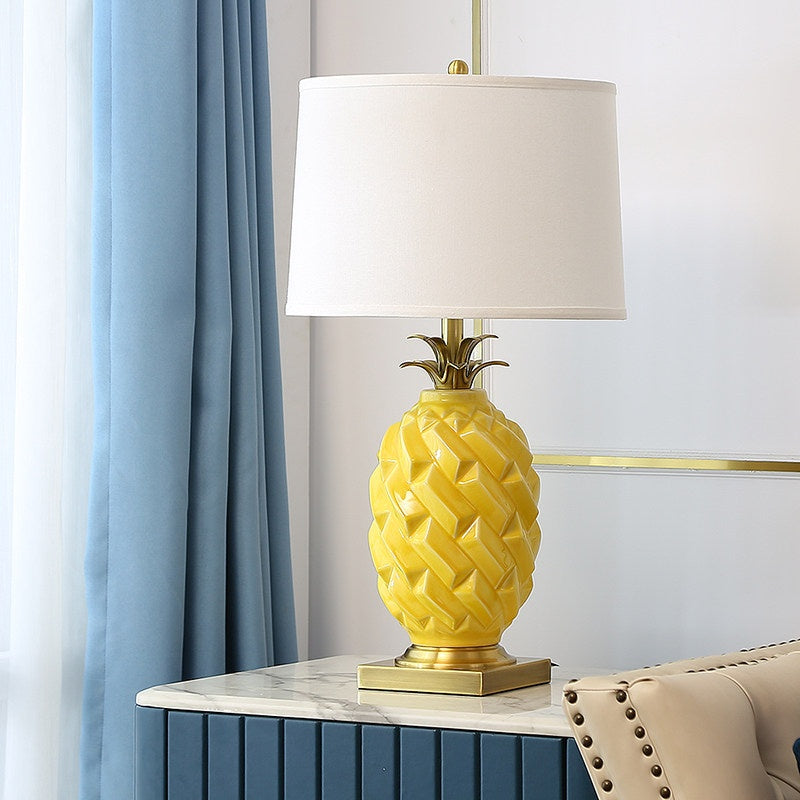 Ceramic Pineapple Table Lamp, Yellow with Brass-Tone Base