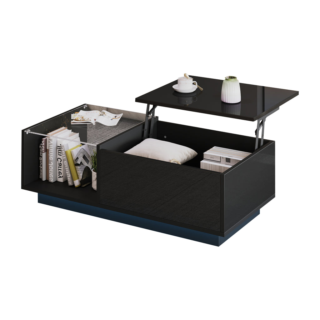 Height-Adjustable LED Coffee Table with Hidden Storage