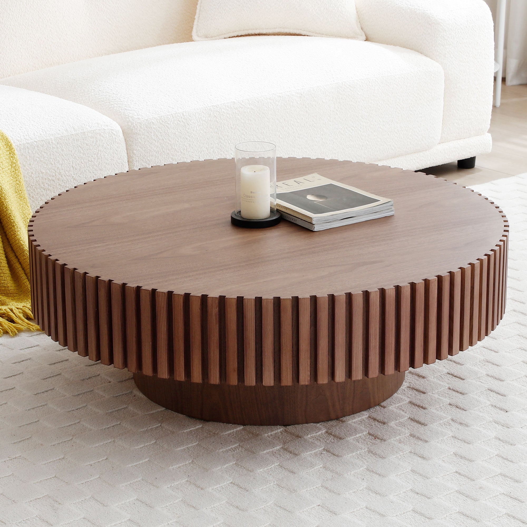 Round Pedestal Coffee Table, Walnut, 31.5 in