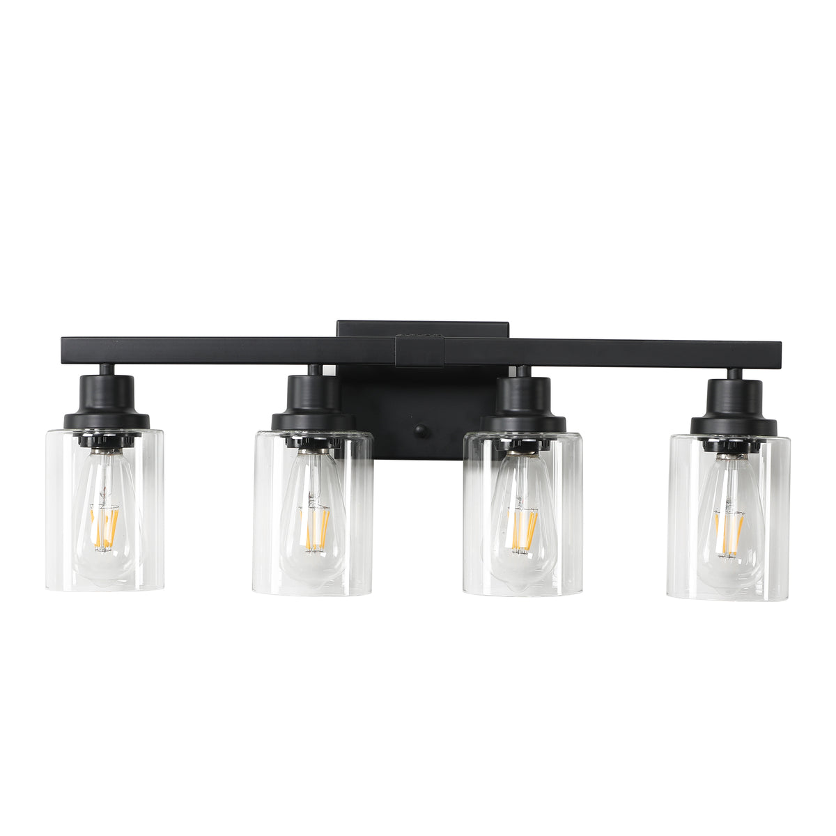Modern Farmhouse 4-Light Bathroom Vanity Light, 24 in. Bar, Black for Bathroom Mirror — detail view 2
