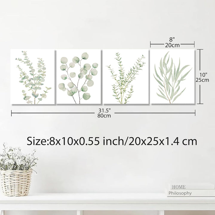 Dimension diagram for Botanical Plant Canvas Wall Art, Framed Boho Minimalist Prints, 8x10 in, Set of 4 for Bathroom
