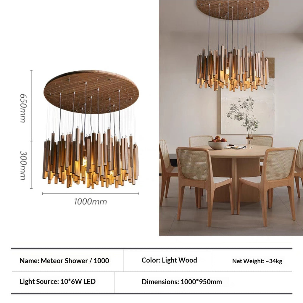 Minimalist Wood Chandelier, Light or Dark Finish, 16–47 in.