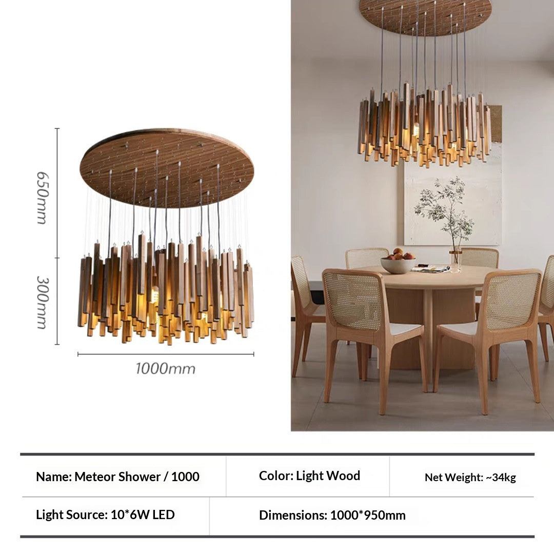 Minimalist Wood Chandelier, Light or Dark Finish, 16–47 in.