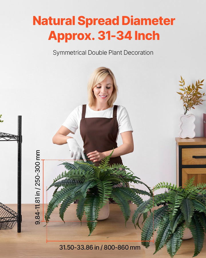 Dimension diagram for Artificial Fern Plant, Faux Potted Greenery Bush, Green, for Shelf Decor