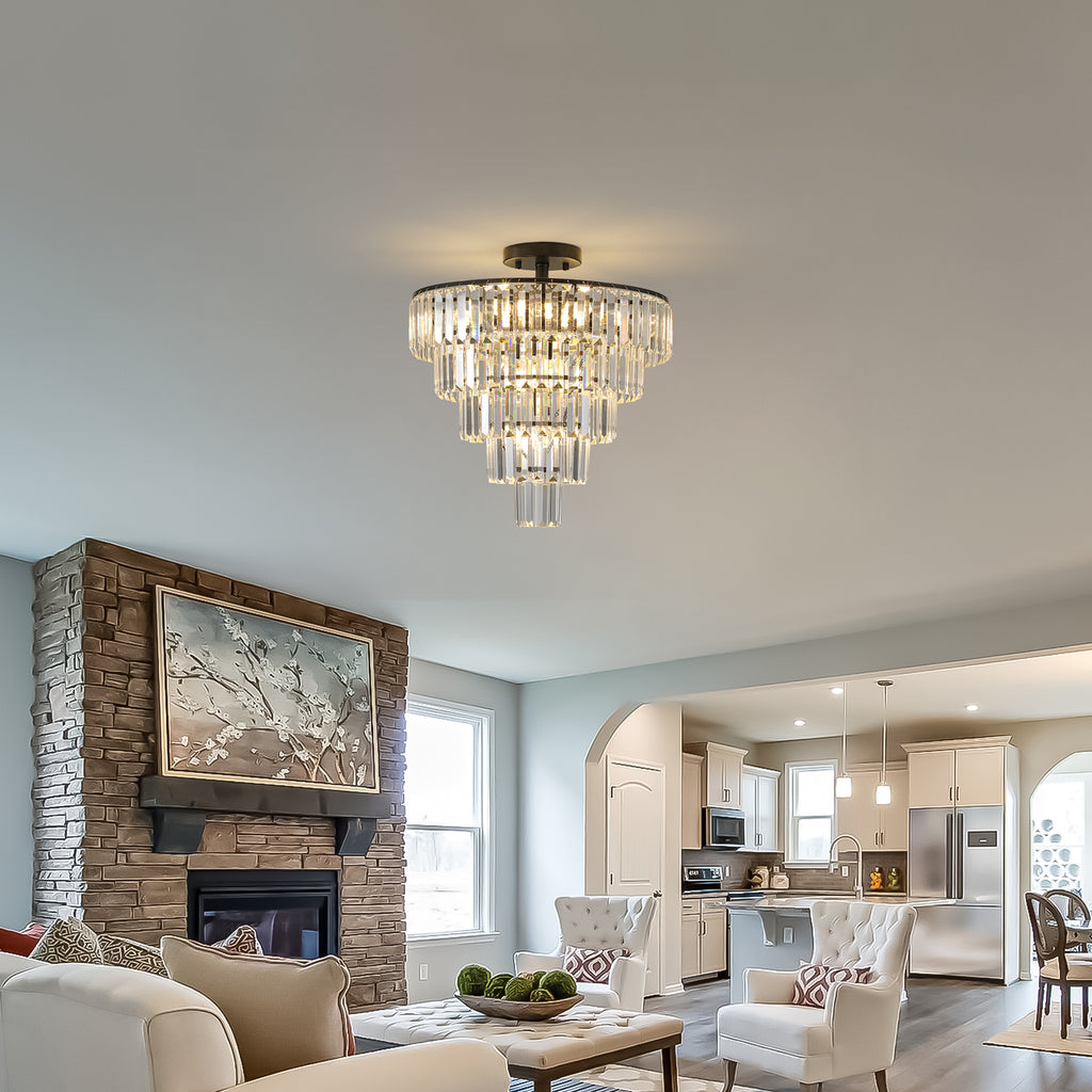 Black K9 Crystal Chandelier, Elegant Ceiling Light Fixture, 20 in.