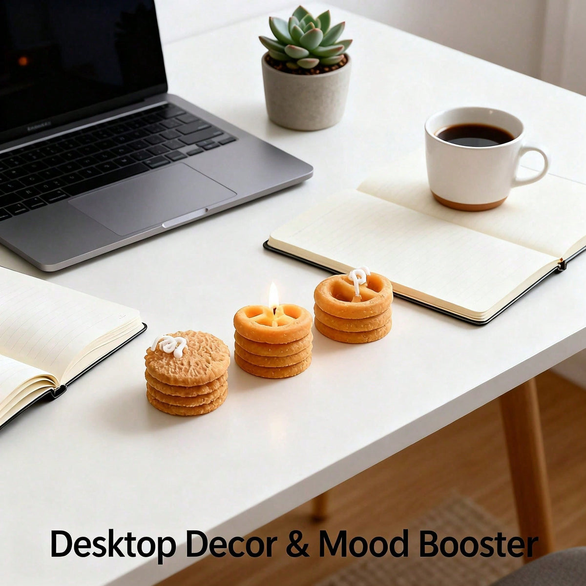 Cookie-Shaped Soy Wax Scented Candles, Coffee and Milk Aroma, Set of 4 for Home Decor — detail view