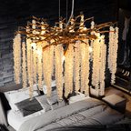 Gold Crystal Pendant Light with Cascading Strands, 24 Inch