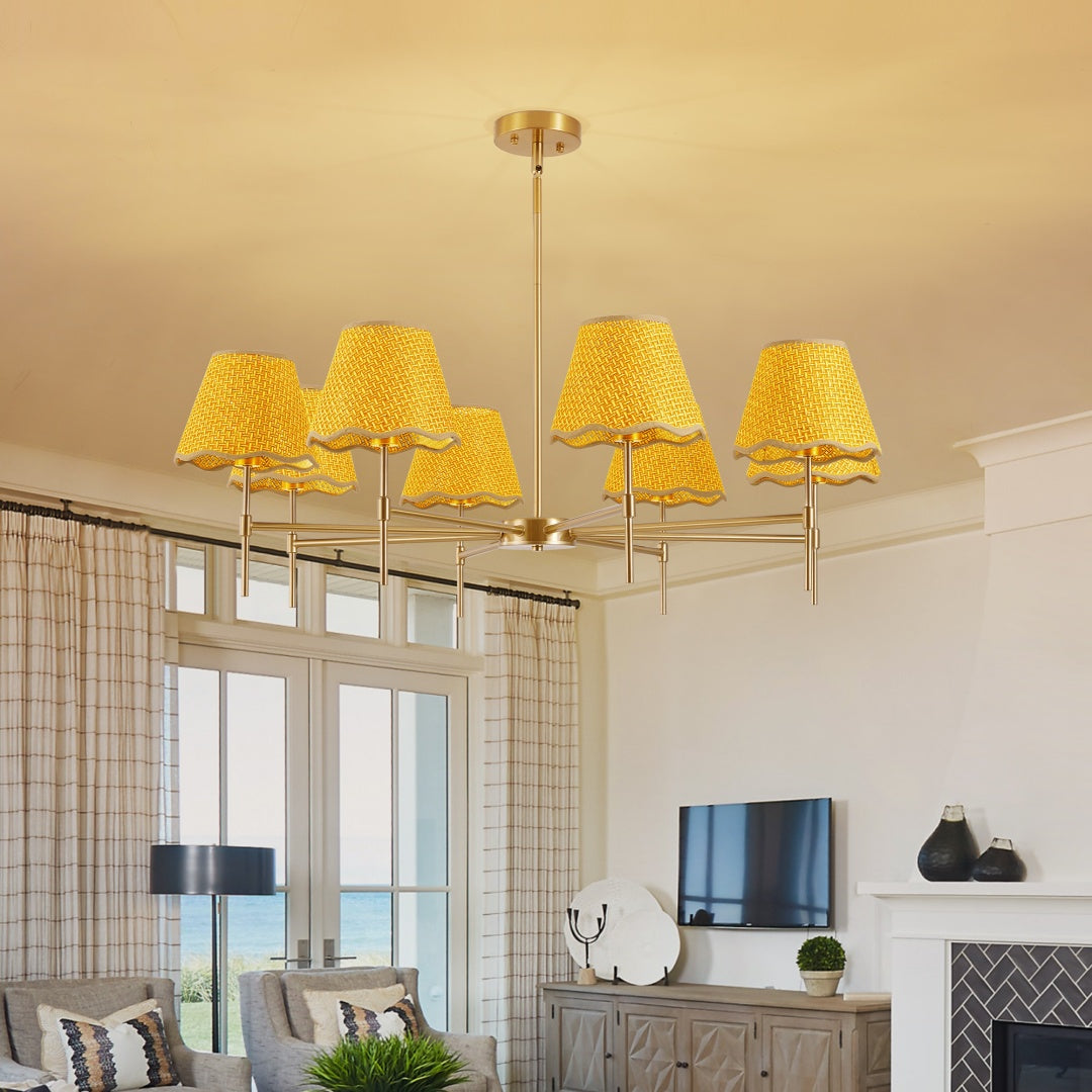 Bohemian Farmhouse Rattan Pendant Chandelier, 8-Light, Gold Finish, 38.6 in. — detail view 7