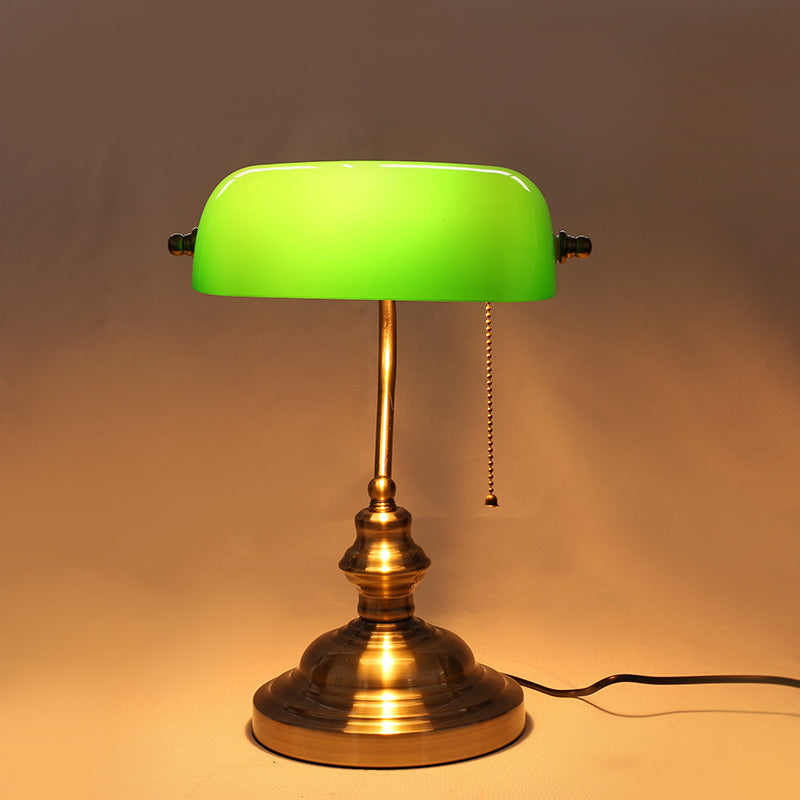 Vintage Banker's Table Lamp with Green Glass Shade, Antique Brass, for Home Office Desk — detail view 3